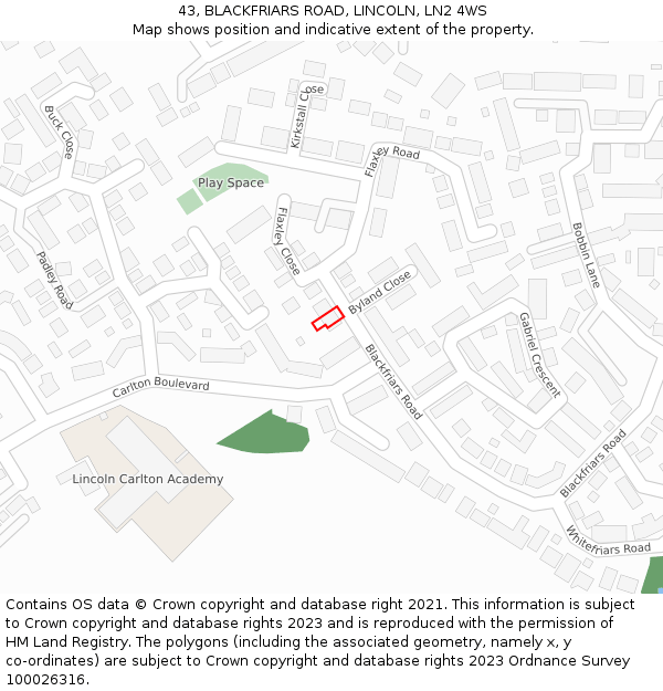 43, BLACKFRIARS ROAD, LINCOLN, LN2 4WS: Location map and indicative extent of plot