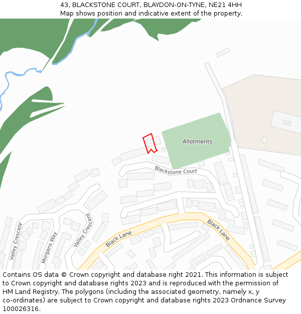 43, BLACKSTONE COURT, BLAYDON-ON-TYNE, NE21 4HH: Location map and indicative extent of plot