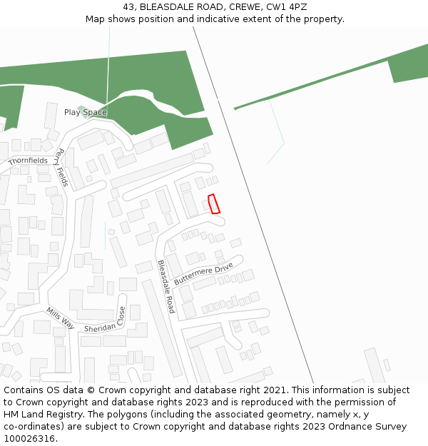 43, BLEASDALE ROAD, CREWE, CW1 4PZ: Location map and indicative extent of plot