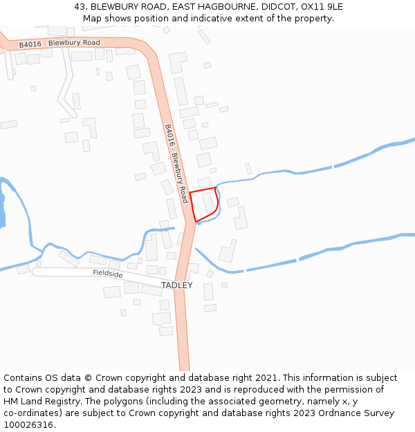 43, BLEWBURY ROAD, EAST HAGBOURNE, DIDCOT, OX11 9LE: Location map and indicative extent of plot