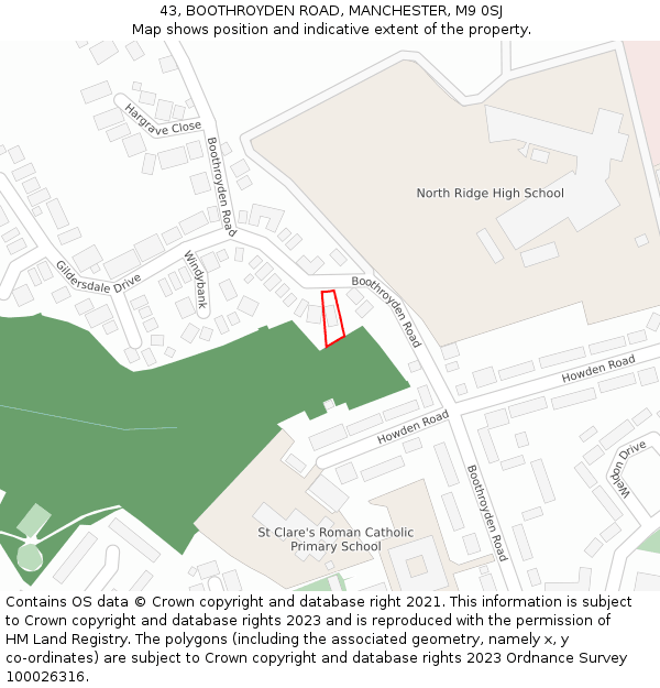 43, BOOTHROYDEN ROAD, MANCHESTER, M9 0SJ: Location map and indicative extent of plot