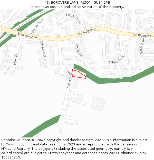 43, BOROVERE LANE, ALTON, GU34 1PB: Location map and indicative extent of plot