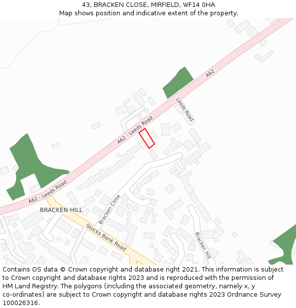 43, BRACKEN CLOSE, MIRFIELD, WF14 0HA: Location map and indicative extent of plot