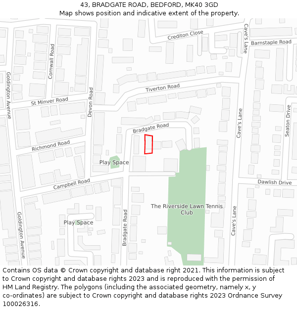 43, BRADGATE ROAD, BEDFORD, MK40 3GD: Location map and indicative extent of plot