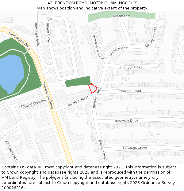 43, BRENDON ROAD, NOTTINGHAM, NG8 1HX: Location map and indicative extent of plot