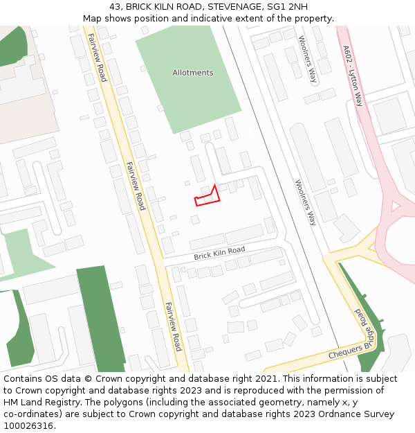 43, BRICK KILN ROAD, STEVENAGE, SG1 2NH: Location map and indicative extent of plot