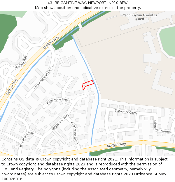 43, BRIGANTINE WAY, NEWPORT, NP10 8EW: Location map and indicative extent of plot