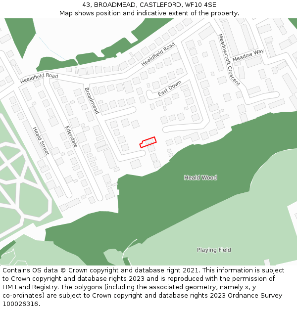 43, BROADMEAD, CASTLEFORD, WF10 4SE: Location map and indicative extent of plot