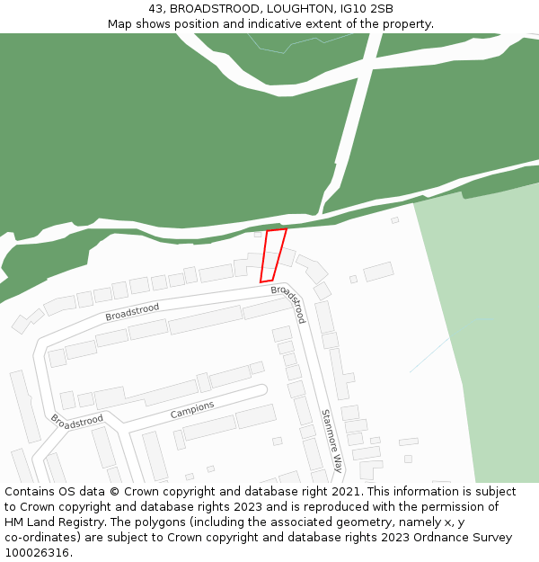 43, BROADSTROOD, LOUGHTON, IG10 2SB: Location map and indicative extent of plot