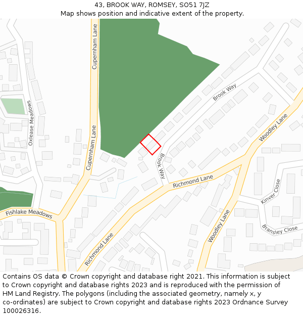 43, BROOK WAY, ROMSEY, SO51 7JZ: Location map and indicative extent of plot