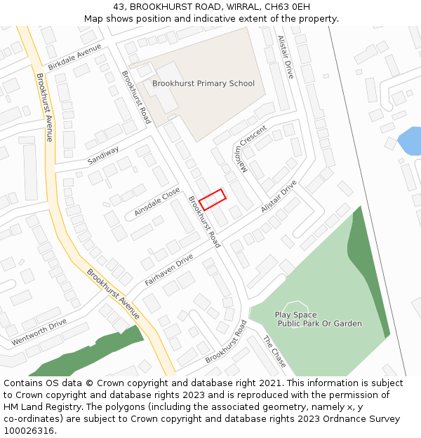 43, BROOKHURST ROAD, WIRRAL, CH63 0EH: Location map and indicative extent of plot