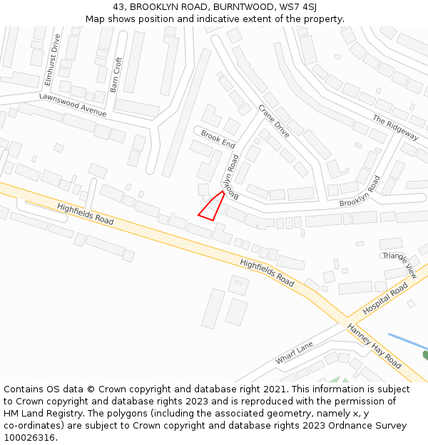 43, BROOKLYN ROAD, BURNTWOOD, WS7 4SJ: Location map and indicative extent of plot