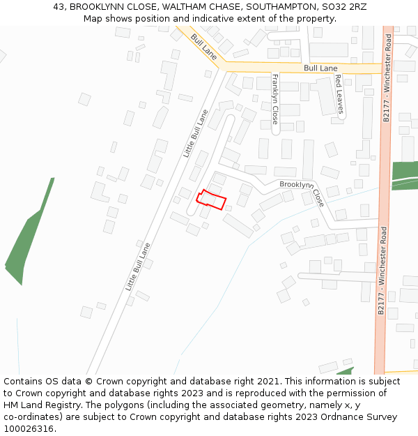 43, BROOKLYNN CLOSE, WALTHAM CHASE, SOUTHAMPTON, SO32 2RZ: Location map and indicative extent of plot