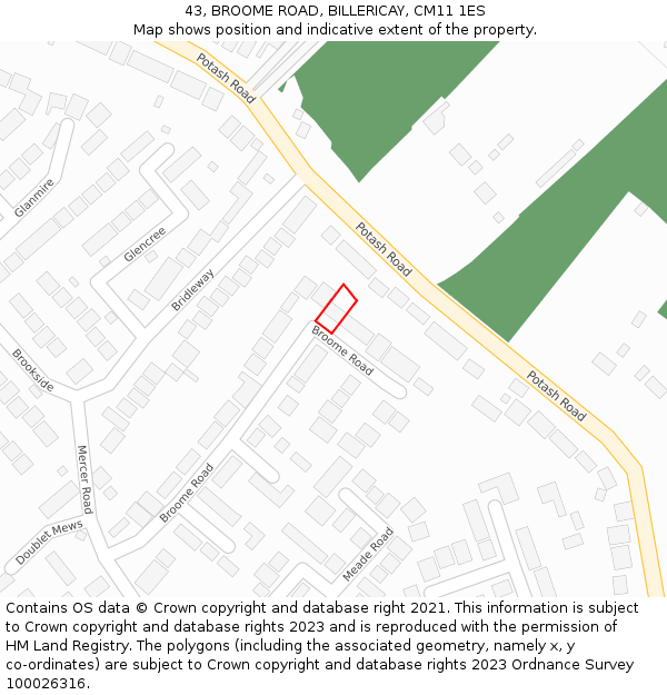 43, BROOME ROAD, BILLERICAY, CM11 1ES: Location map and indicative extent of plot