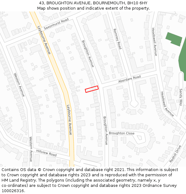 43, BROUGHTON AVENUE, BOURNEMOUTH, BH10 6HY: Location map and indicative extent of plot
