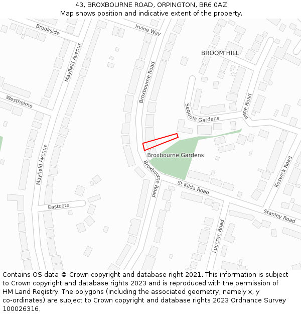 43, BROXBOURNE ROAD, ORPINGTON, BR6 0AZ: Location map and indicative extent of plot