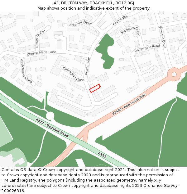 43, BRUTON WAY, BRACKNELL, RG12 0GJ: Location map and indicative extent of plot