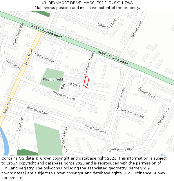 43, BRYNMORE DRIVE, MACCLESFIELD, SK11 7WA: Location map and indicative extent of plot