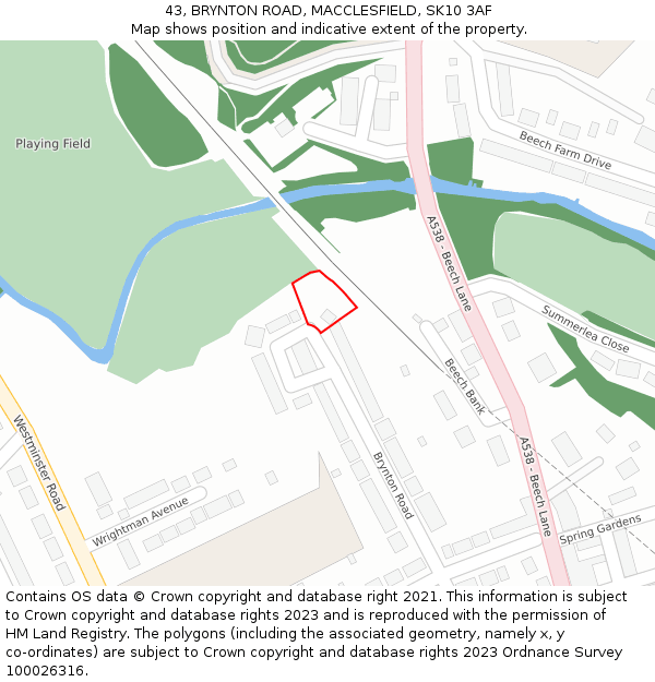 43, BRYNTON ROAD, MACCLESFIELD, SK10 3AF: Location map and indicative extent of plot