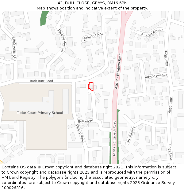 43, BULL CLOSE, GRAYS, RM16 6PN: Location map and indicative extent of plot