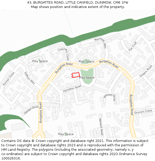 43, BURGATTES ROAD, LITTLE CANFIELD, DUNMOW, CM6 1FW: Location map and indicative extent of plot