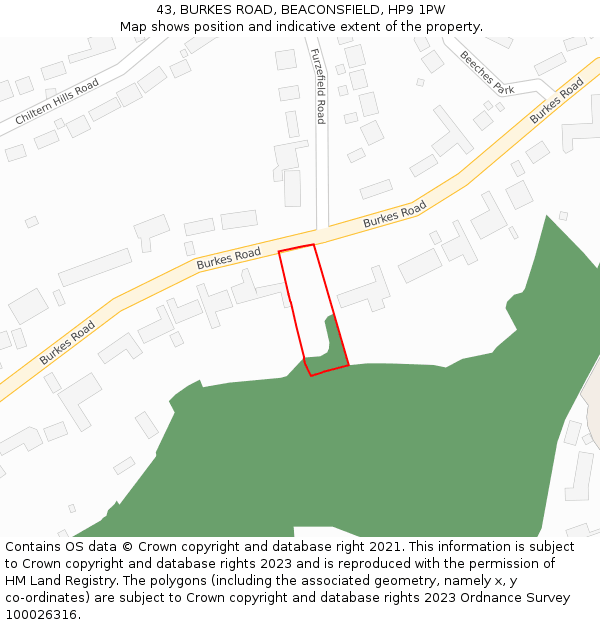 43, BURKES ROAD, BEACONSFIELD, HP9 1PW: Location map and indicative extent of plot