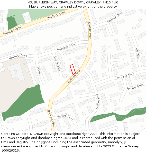 43, BURLEIGH WAY, CRAWLEY DOWN, CRAWLEY, RH10 4UG: Location map and indicative extent of plot