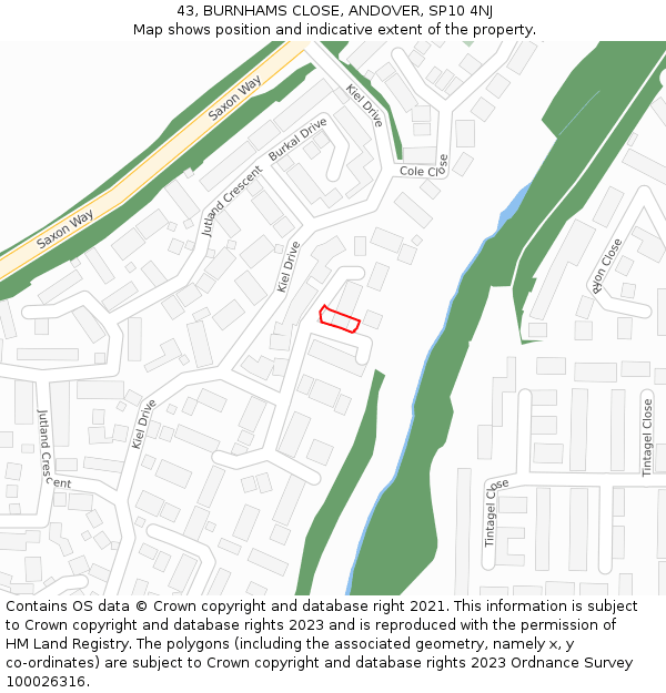 43, BURNHAMS CLOSE, ANDOVER, SP10 4NJ: Location map and indicative extent of plot