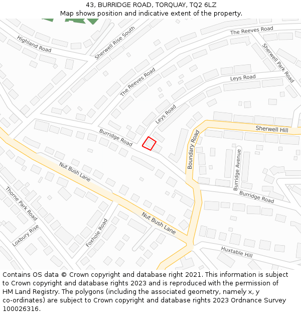 43, BURRIDGE ROAD, TORQUAY, TQ2 6LZ: Location map and indicative extent of plot