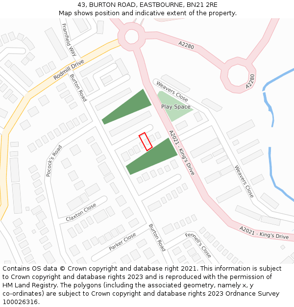 43, BURTON ROAD, EASTBOURNE, BN21 2RE: Location map and indicative extent of plot