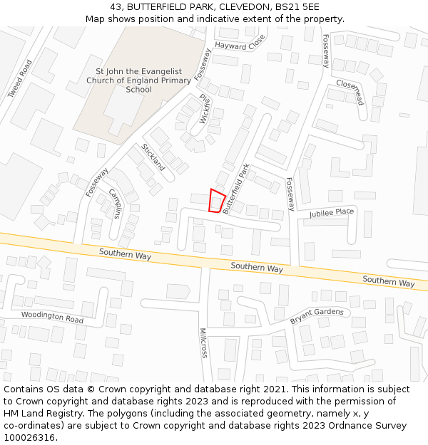 43, BUTTERFIELD PARK, CLEVEDON, BS21 5EE: Location map and indicative extent of plot