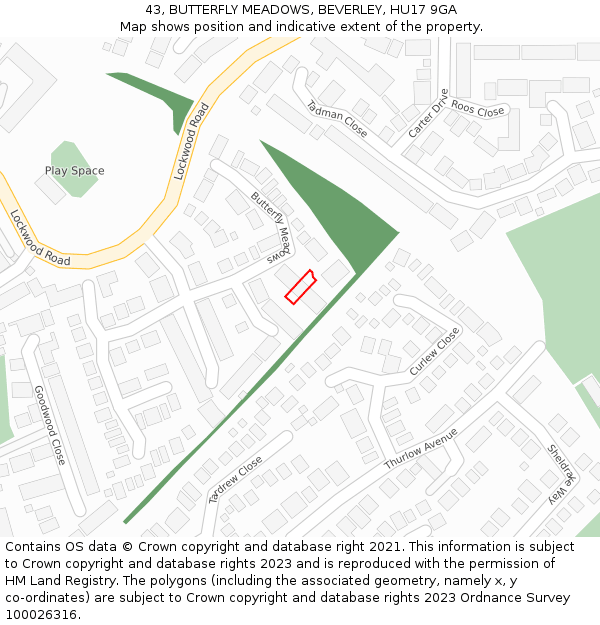 43, BUTTERFLY MEADOWS, BEVERLEY, HU17 9GA: Location map and indicative extent of plot