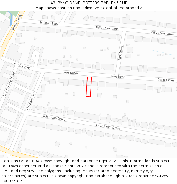 43, BYNG DRIVE, POTTERS BAR, EN6 1UP: Location map and indicative extent of plot