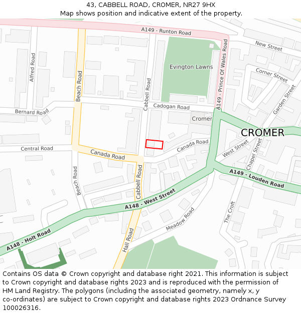 43, CABBELL ROAD, CROMER, NR27 9HX: Location map and indicative extent of plot