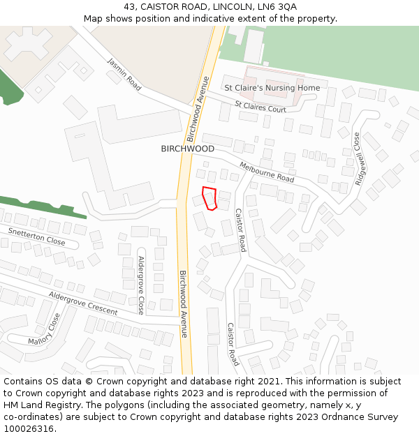 43, CAISTOR ROAD, LINCOLN, LN6 3QA: Location map and indicative extent of plot