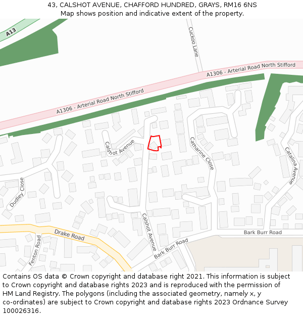 43, CALSHOT AVENUE, CHAFFORD HUNDRED, GRAYS, RM16 6NS: Location map and indicative extent of plot