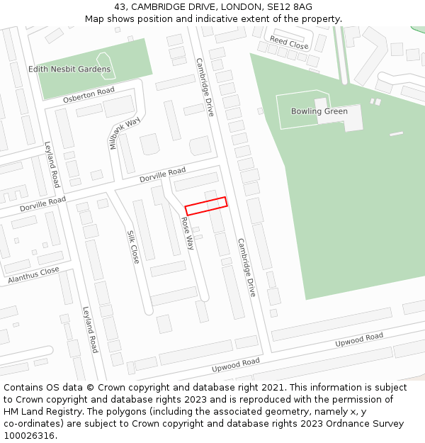 43, CAMBRIDGE DRIVE, LONDON, SE12 8AG: Location map and indicative extent of plot