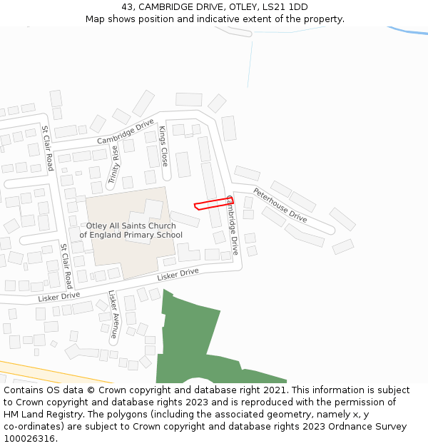 43, CAMBRIDGE DRIVE, OTLEY, LS21 1DD: Location map and indicative extent of plot
