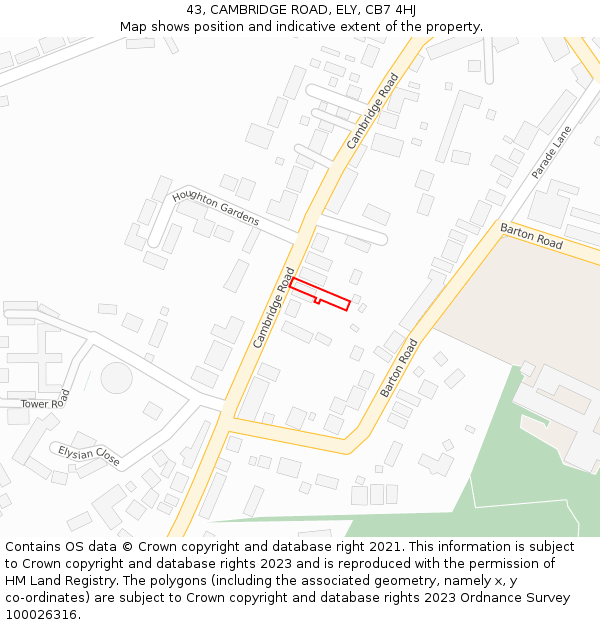 43, CAMBRIDGE ROAD, ELY, CB7 4HJ: Location map and indicative extent of plot