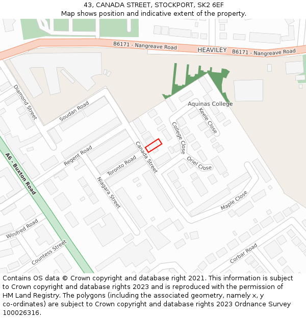 43, CANADA STREET, STOCKPORT, SK2 6EF: Location map and indicative extent of plot
