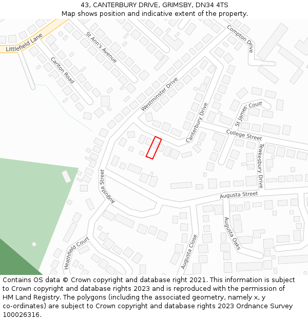 43, CANTERBURY DRIVE, GRIMSBY, DN34 4TS: Location map and indicative extent of plot