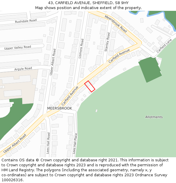 43, CARFIELD AVENUE, SHEFFIELD, S8 9HY: Location map and indicative extent of plot