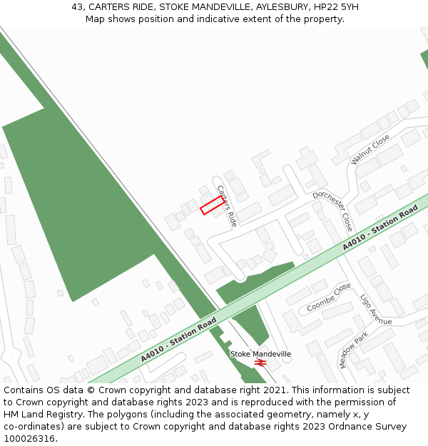 43, CARTERS RIDE, STOKE MANDEVILLE, AYLESBURY, HP22 5YH: Location map and indicative extent of plot