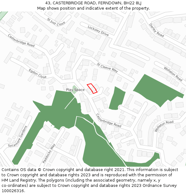 43, CASTERBRIDGE ROAD, FERNDOWN, BH22 8LJ: Location map and indicative extent of plot