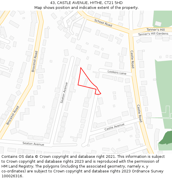 43, CASTLE AVENUE, HYTHE, CT21 5HD: Location map and indicative extent of plot