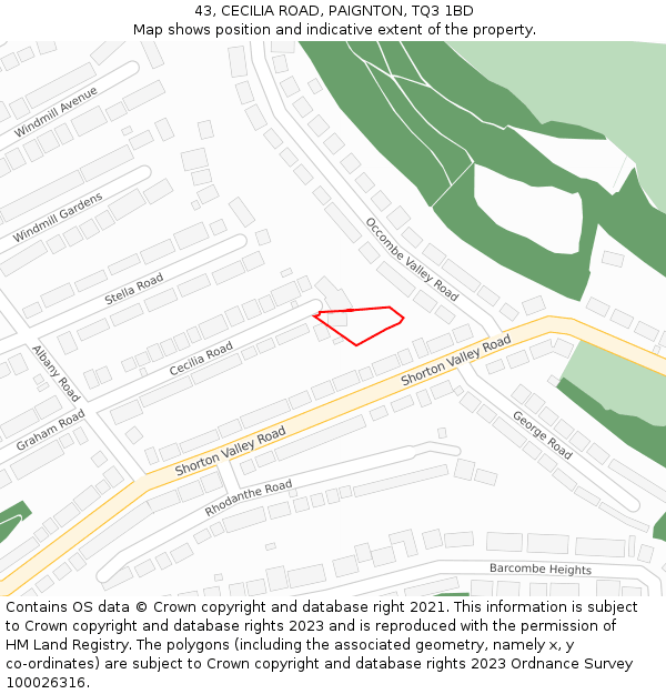 43, CECILIA ROAD, PAIGNTON, TQ3 1BD: Location map and indicative extent of plot