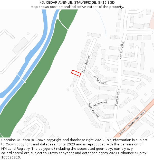 43, CEDAR AVENUE, STALYBRIDGE, SK15 3GD: Location map and indicative extent of plot