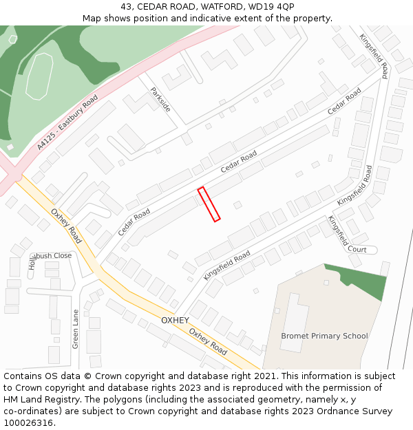 43, CEDAR ROAD, WATFORD, WD19 4QP: Location map and indicative extent of plot