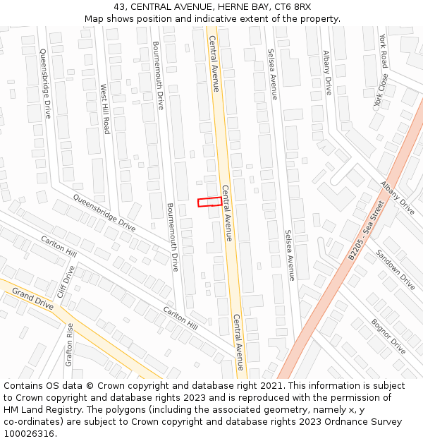 43, CENTRAL AVENUE, HERNE BAY, CT6 8RX: Location map and indicative extent of plot