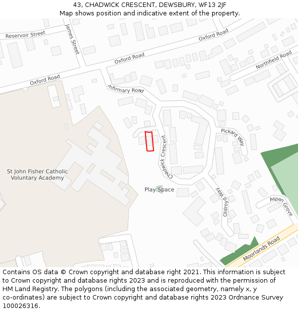 43, CHADWICK CRESCENT, DEWSBURY, WF13 2JF: Location map and indicative extent of plot